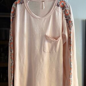 Free People Blush Long Sleeve with Floral Embroidery